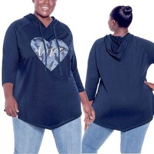 Avenue 30/32W Navy Camo Heart Graphic Lightweight Pullover Hoodie BB03.5